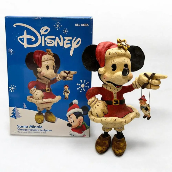 Disney Santa Minnie Vintage Holiday Sculpture Figurine Hand Made 9" New w/ Box - Picture 1 of 10